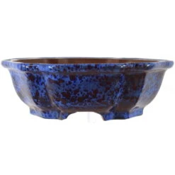 Bonsaischale 39x39x12.5cm Blau-Dunkel Sechseckig Glasiert