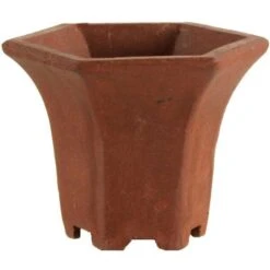 Bonsaischale 5.1x5.1x3.9cm Handarbeit Braun Sechseckig Unglasiert